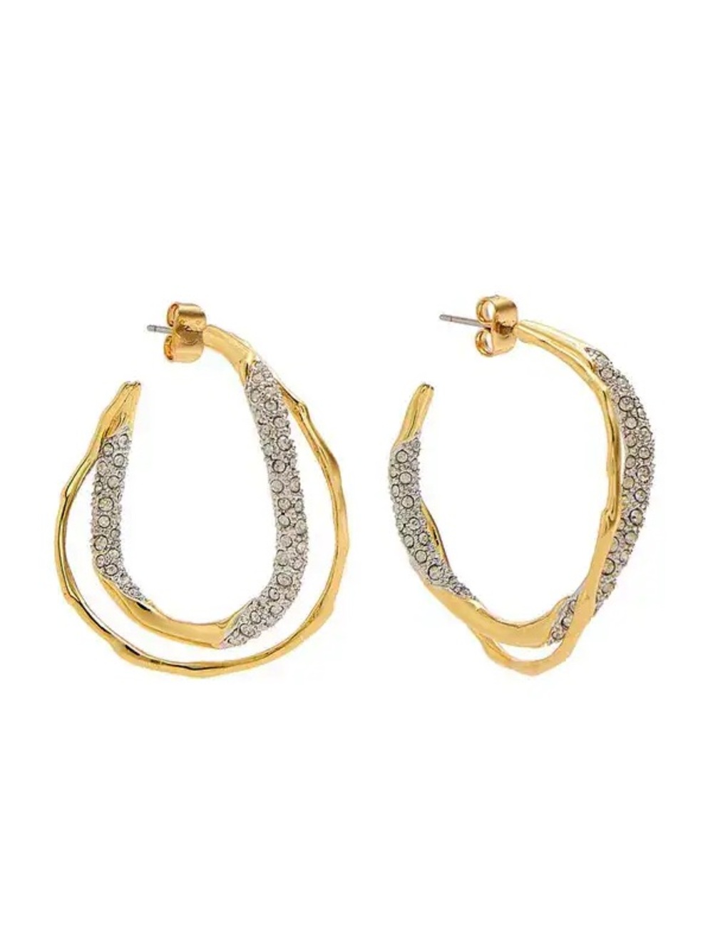Alexis Bittar Solanales Gold Crystal Twist Hoop Earrings (MSRP $195)